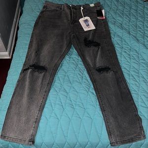 Gray High Rise Mom Jeans with Holes